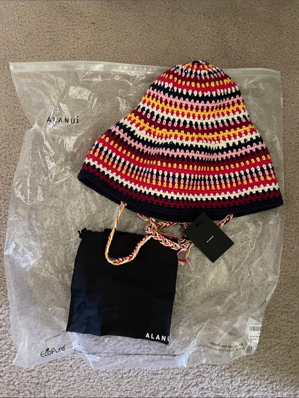 NWT Alanui Beach Break hat Multicolor Crochet Sun Hat with Ties - Picture 5 of 6